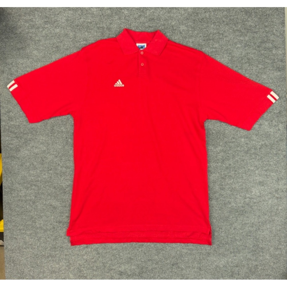 Vintage‎ Adidas Team Red 100% Cotton Polo Shirt Mens Medium Short Sleeve